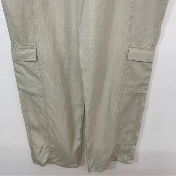 Sahalie Linen Pants Neutral Woman Medium  Cargo Pull On Drawstring Pockets - Picture 3 of 11